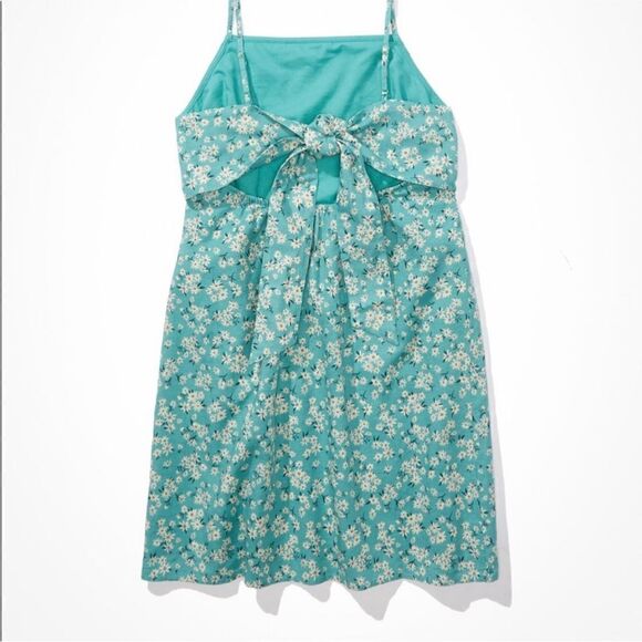 AMERICAN EAGLE OUTFITTERS linen blend summer dress size medium back tie floral - Picture 8 of 11